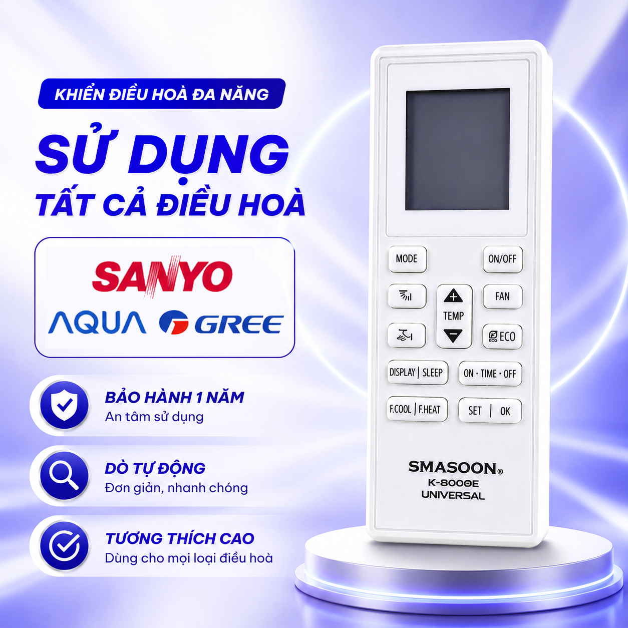 REMOTE ĐIỀU KHIỂN ĐIỀU HOÀ [ĐA NĂNG] Tất cả hãng GREE - SANYO - AQUA loại tự động dò mã nhận diện điều hoà