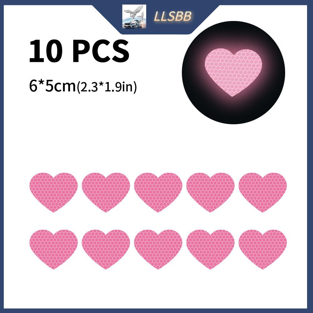 Llsbb 10 chiếc/Bộ đề can PVC trái tim xe hơi hình trái tim dán phản quang trái tim màu hồng PVC 65cm/2,31,9 inch nhãn dán thanh hãm xung xe đạp xe máy màu hồng phản chiếu mạnh mẽ và độ bền cho đề can cửa sổ xe hơi