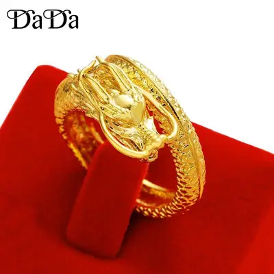 24k Saudi Gold dragon head embossed domineering men's opening ring jewelry