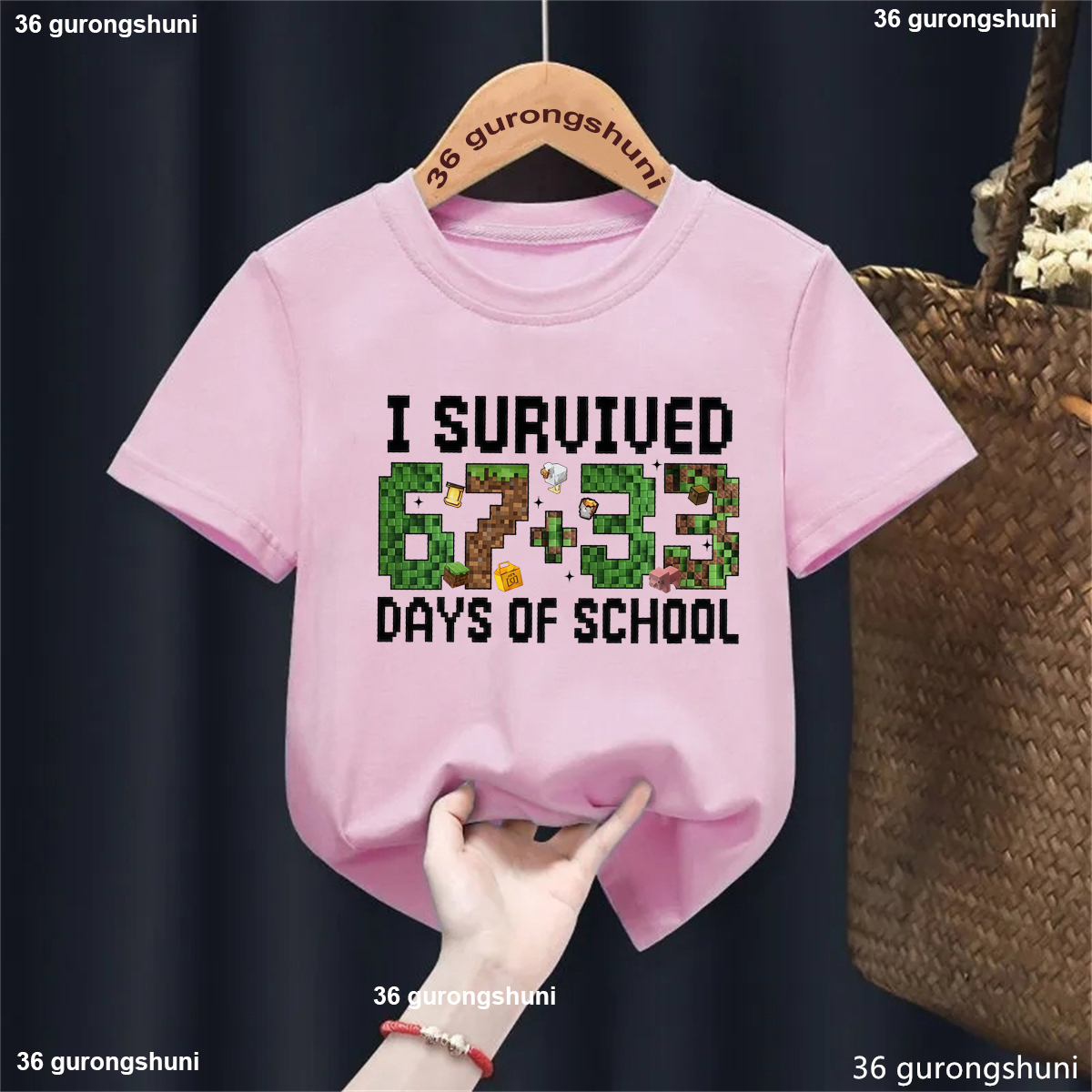 I Survived 100 Days Of School Printed T Shirt Girls/Boys Italian Brainrot 67 Meme T-Shirt Kawaii Kids Clothes Summer Solid Tops - 2