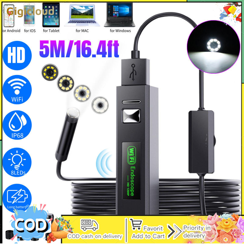 Hd Wireless Wifi Borescope Endoscope Industrial Pipeline Inspection Camera Compatible For Ios Android