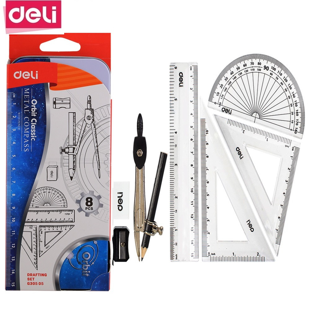 Bộ Compa hộp sắt Deli / Bộ Compa eke 8 món G30505