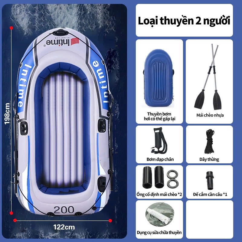 Thuyền hơi, xuồng hơi giành cho 2 người lớn chính hãng Intime YT-097, thuyền hơi câu cá,dã ngoại siêu dày
