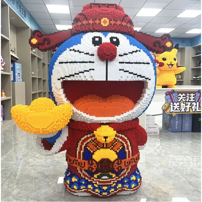 Doremon thần tài 68 cm, Đồ chơi xếp hình Lego Doraemon cỡ lớn [Tặng Búa + Keo B7000 110ml + Đèn Led 2M] ,