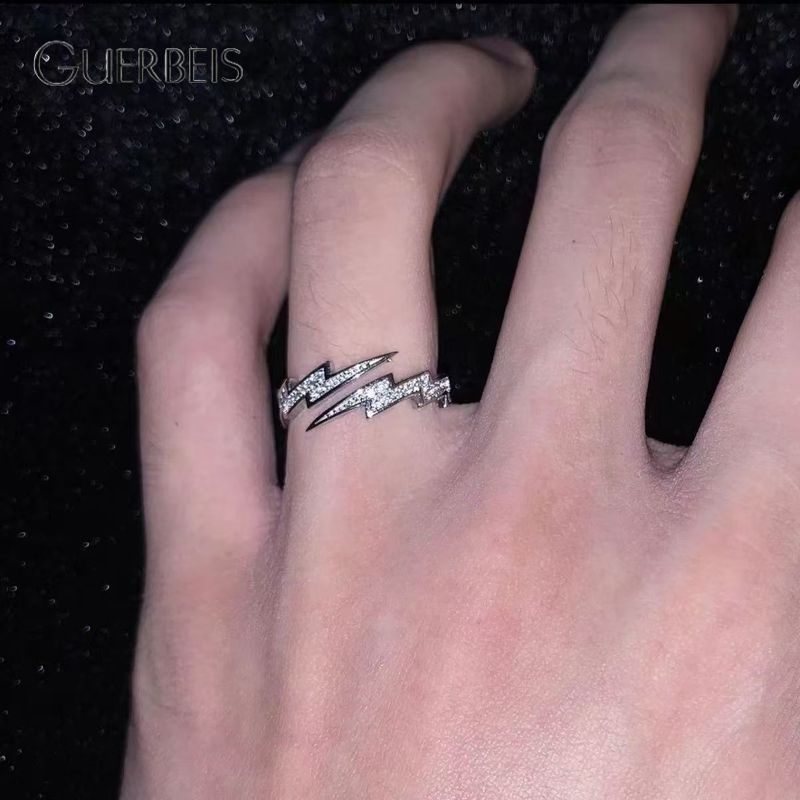 GUERBEIS Men's Lightning Geometric Ring Adjustable Fashion Statement Jewelry for Couples Trendy Hip Hop Style ราคา 17 บาท*ส่งฟรี