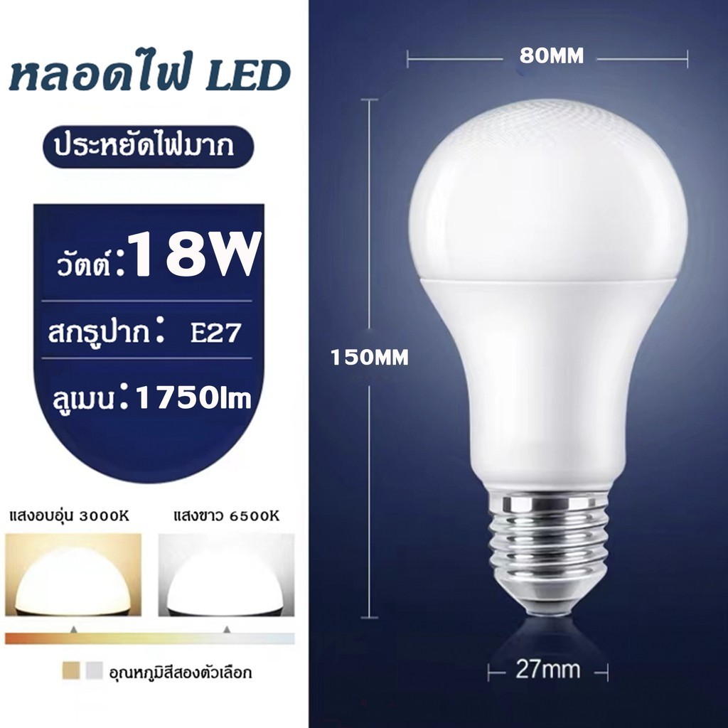 หลอดไฟ LED 5W 9W 13W 15W 18W 24W หลอดปิงปอง ขั้ว E27 แสงขาว/แสงวอร์มไวท์ สำหรับโคมไฟภายในบ้าน Bulb light