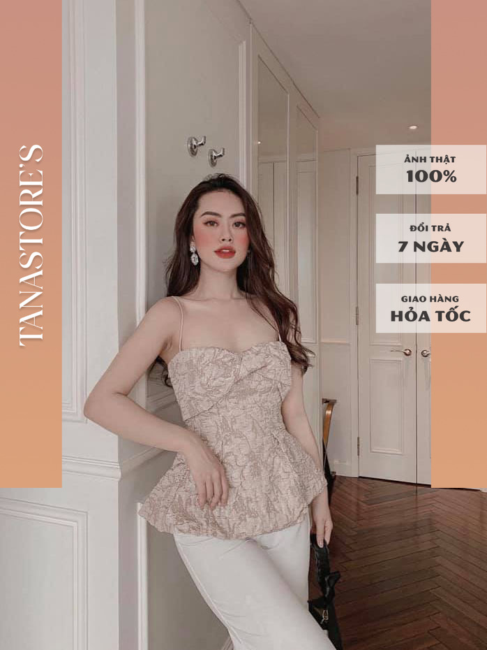Áo peplum 2 dây nơ to xoắn ngực sang trọng