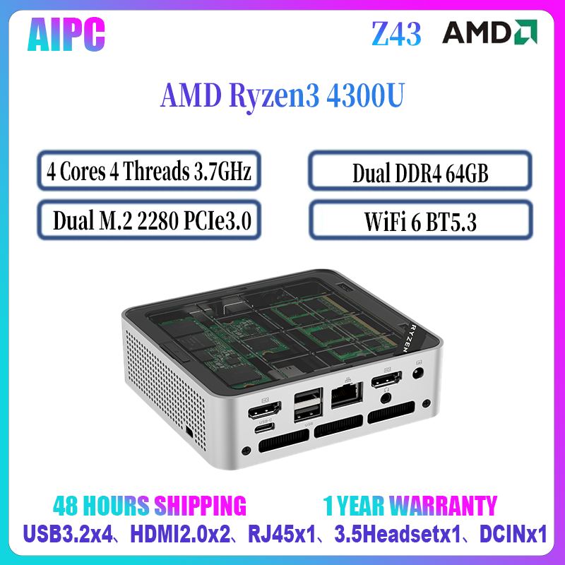 SZBOX Z66 Mini PC AMD Ryzen 5 6600U 24GB LPDDR5 Onboard 2x M.2 SSD