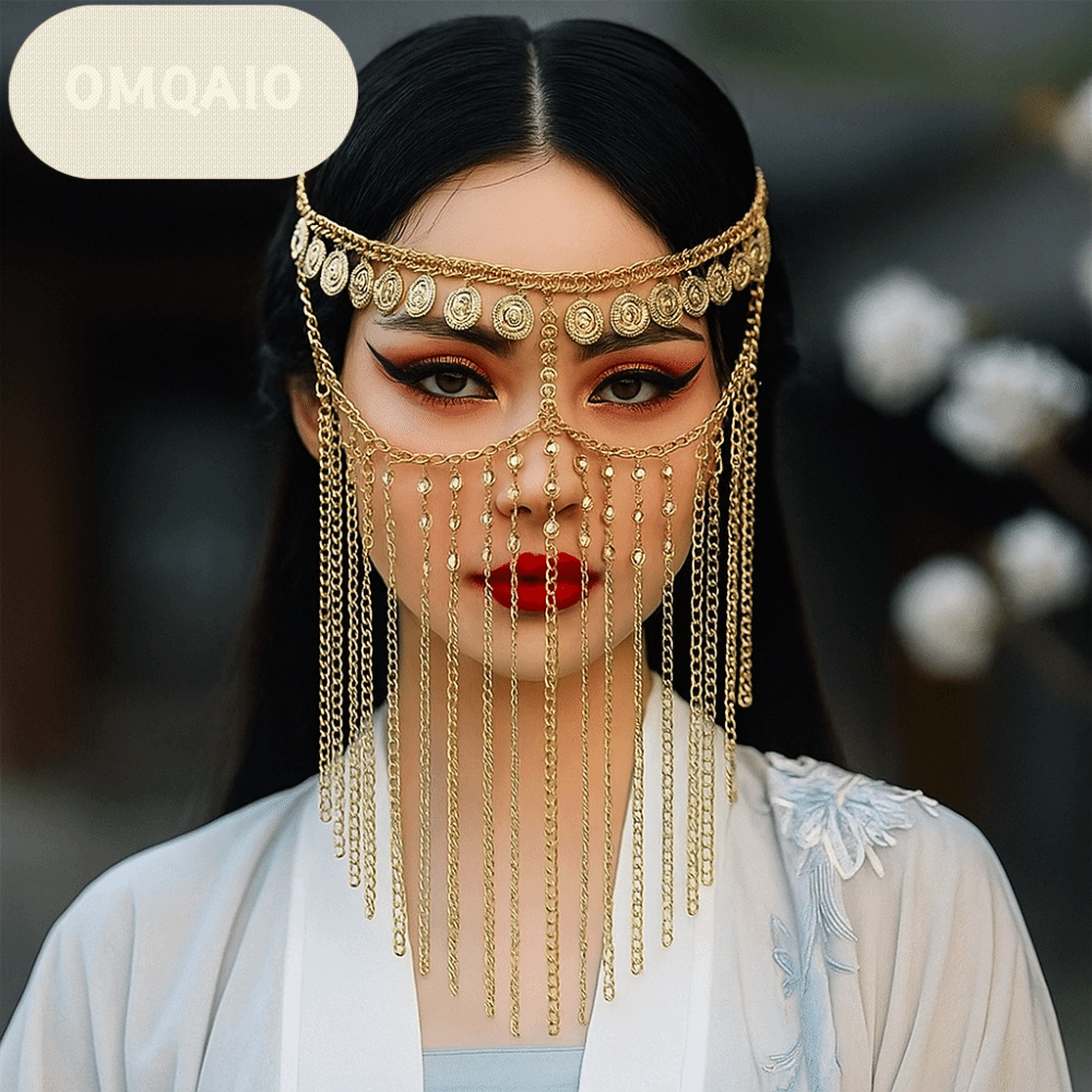 OMQAIO กระดิ่งเหรียญ ผ้าคลุมหน้าสำหรับการเต้นรำหน้าท้อง หินประดับ ทอง งานเลี้ยง หรูหรา ที่คาดผมคอสเพลย์ โซ่หัวผ้าม่าน ผู้หญิง ราคา 266 บาท*ส่งฟรี