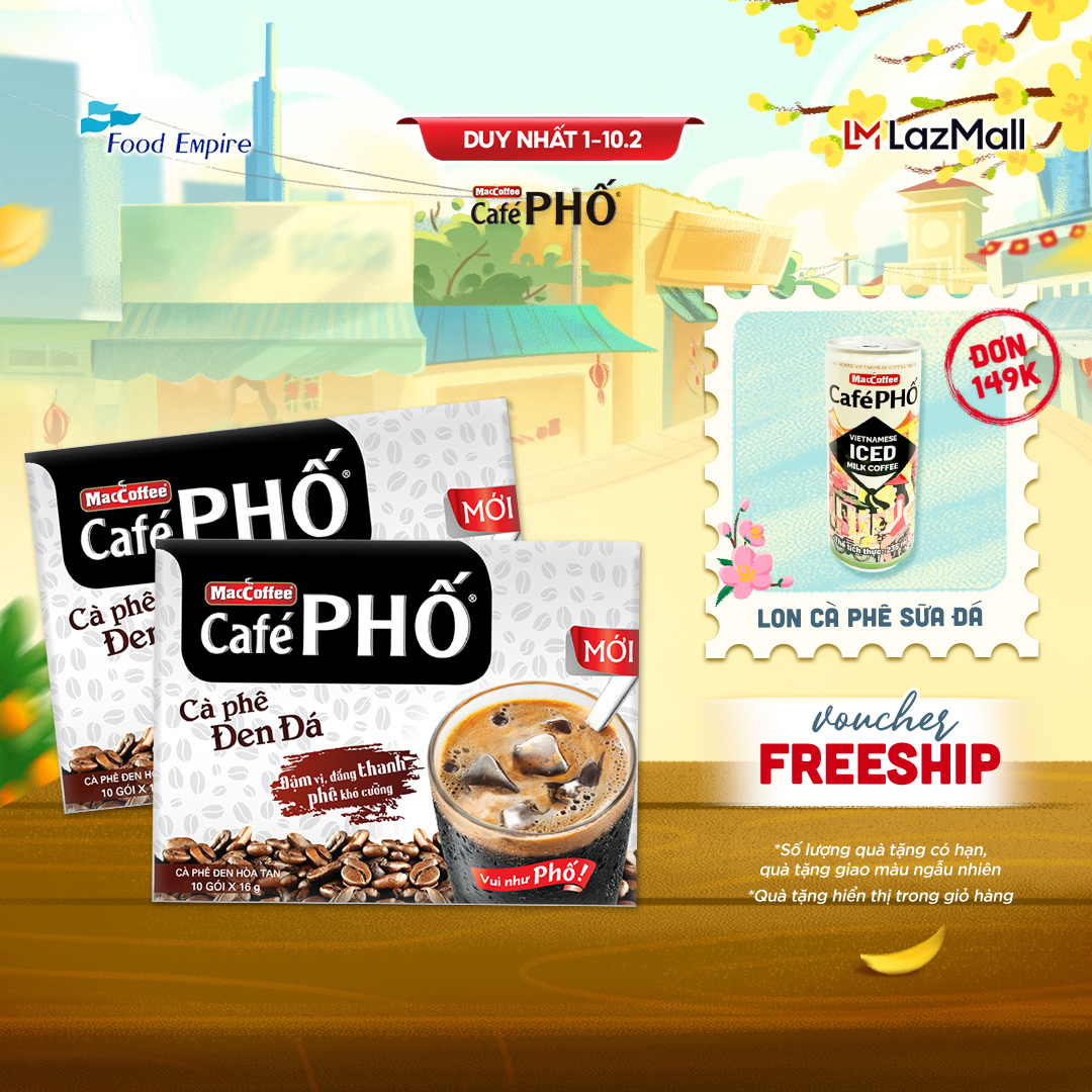 Combo 2 hộp Cà phê Phố Đen Đá - Maccoffee (hộp 10 gói x 16g)