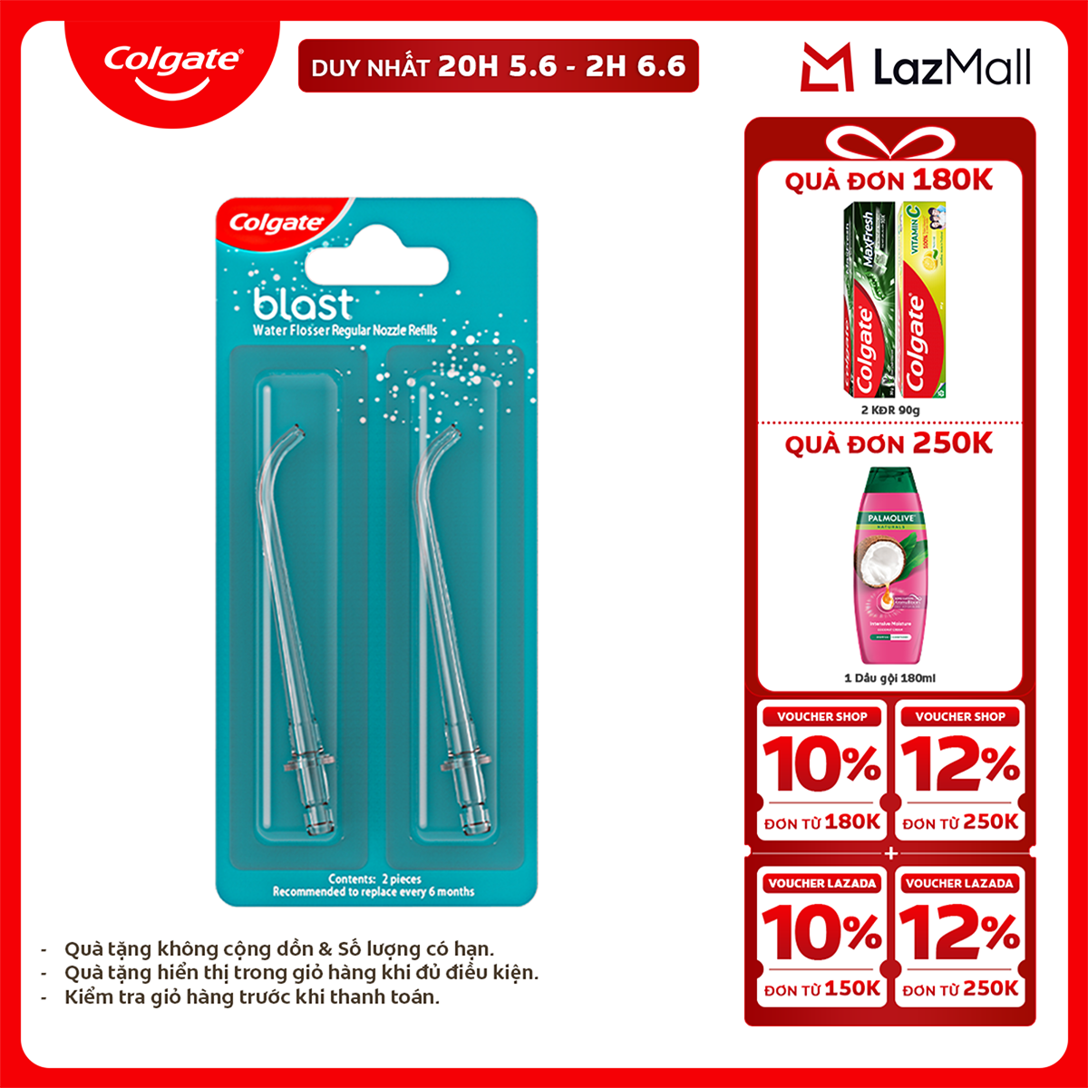 [Chỉ 20H 5.6-2H 6.6_X2 Voucher giảm 24%] Bộ 2 đầu tăm nước Colgate thay thế - Phụ kiện cho máy tăm nước Colgate nhỏ gọn, bỏ túi