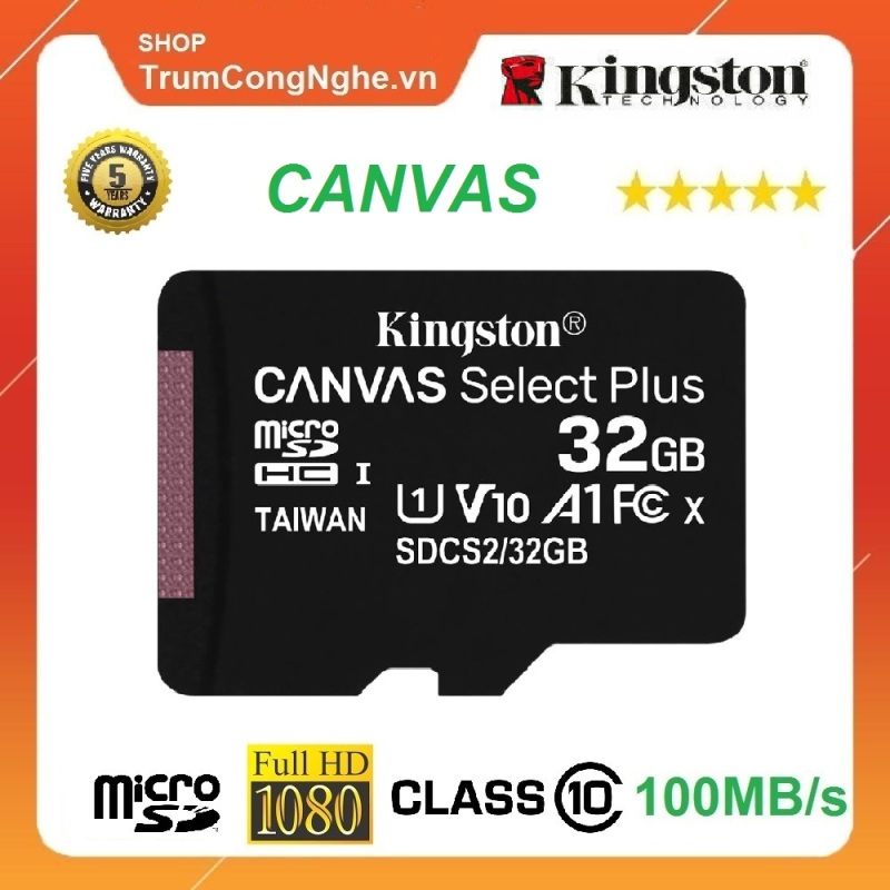Thẻ nhớ 32GB Kingston microSDHC A1 V10 Canvas Select Plus Class10 tốc độ cao 100MB/s (Không Adapter)