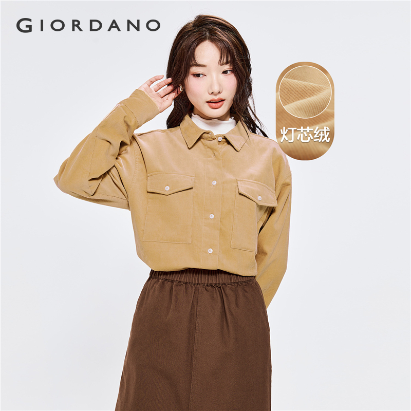 Áo sơ mi nữ tay áo dài phối túi thuận lợi giản dị chất vải cotton nhung tăm thời trang thoải mái học