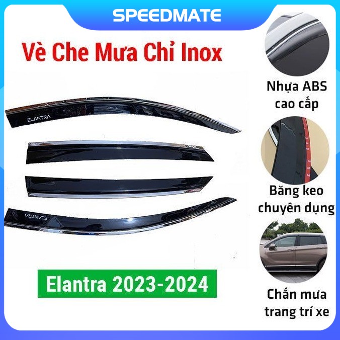 Vè che mưa cho xe ô tô Elantra 2023-2024 chỉ inox - Speedmate
