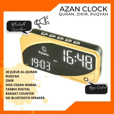 Jam Azan Clock Digital Tasbih Zikir Full Al-Quran Ruqyah Rakaat Counter Prayer Bluetooth Speaker