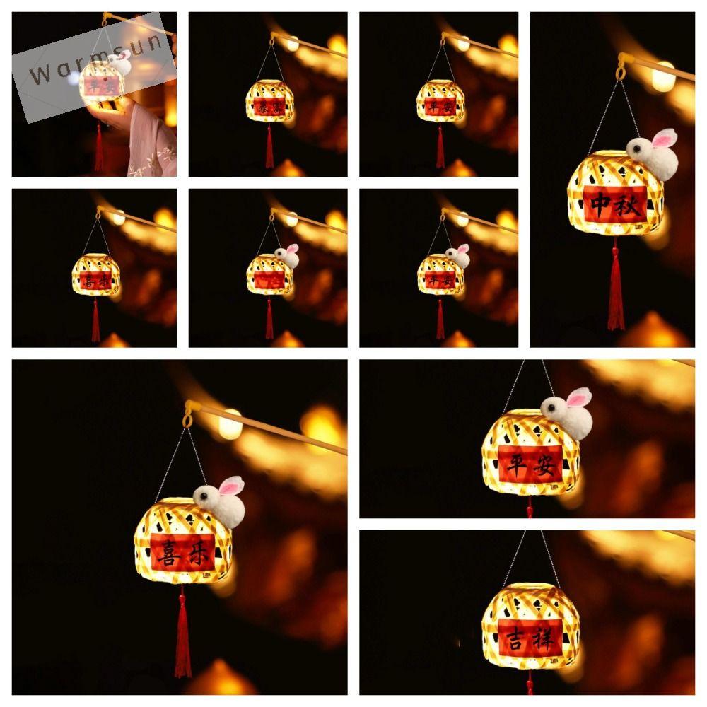 Warmsun đèn LED tre Trung Thu Đèn lồng làm bằng tay Phong cách Trung Quốc dệt lễ hội đèn lồng di động Lồng tre đan tre di động trang trí tiệc đèn lồng