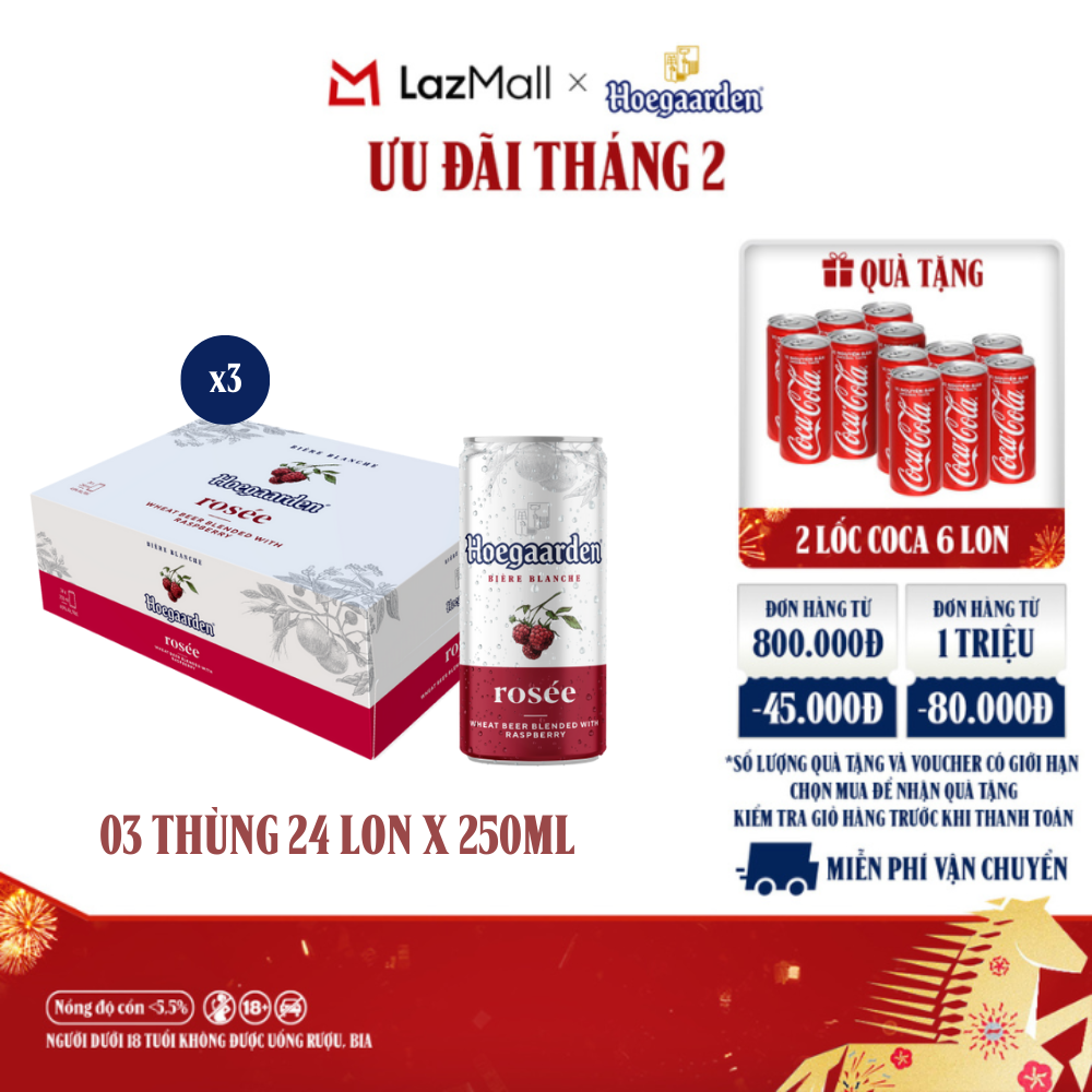 Combo 3 Thùng 24 Lon Bia Hoegaarden Rosée (250ml/lon) - Sản Phẩm Mới