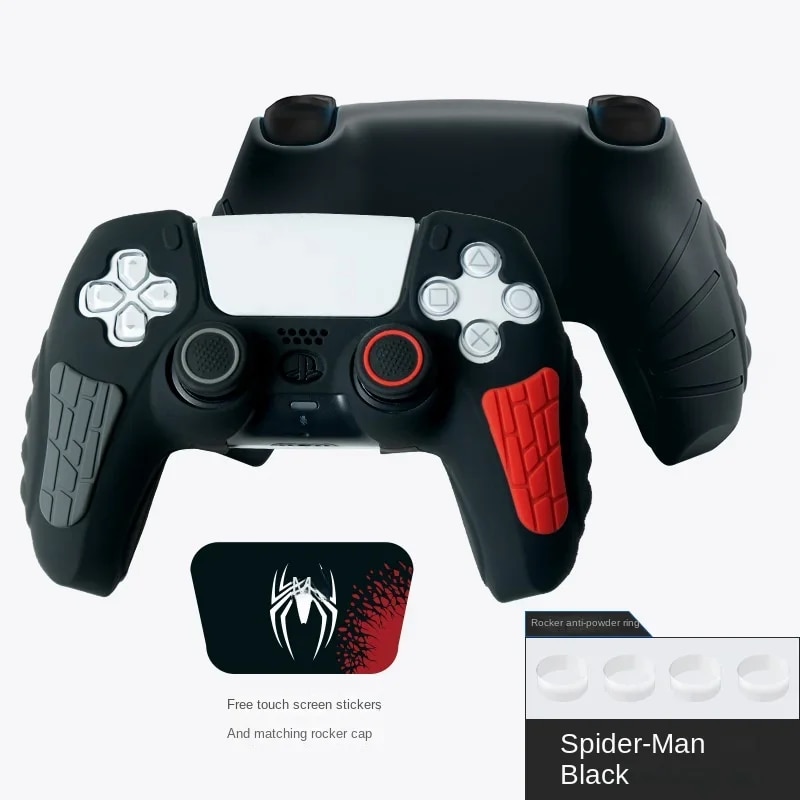 【Exclusive】 Limited Spiderman For Ps5 Controllers Skin Protective Cover With Joystick Thumb Cap Silicone Anti-Slip Case For Ps5 Handle