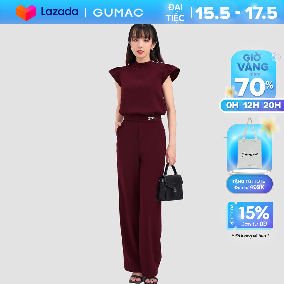Quần suông phối phụ kiện thời trang gumac qc11078