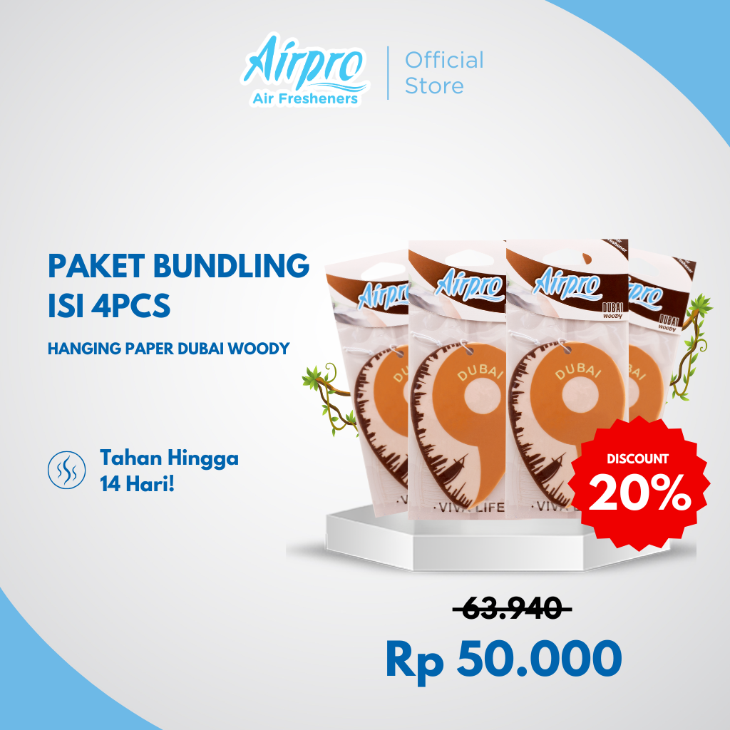 Airpro Paket Hanging Paper Dubai Woody isi 4pcs - Pengharum & Parfum Mobil Harga 50,000 rupiah*Gratis Ongkir
