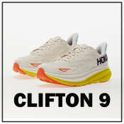 Hoka One Clifton 9 Men's/Women's Sports Shoes, White/Yellow