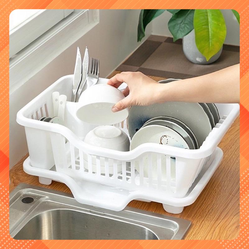 Rổ úp bát đĩa đũa để ráo nước có khay hứng chảy nước trên bồn rửa bát