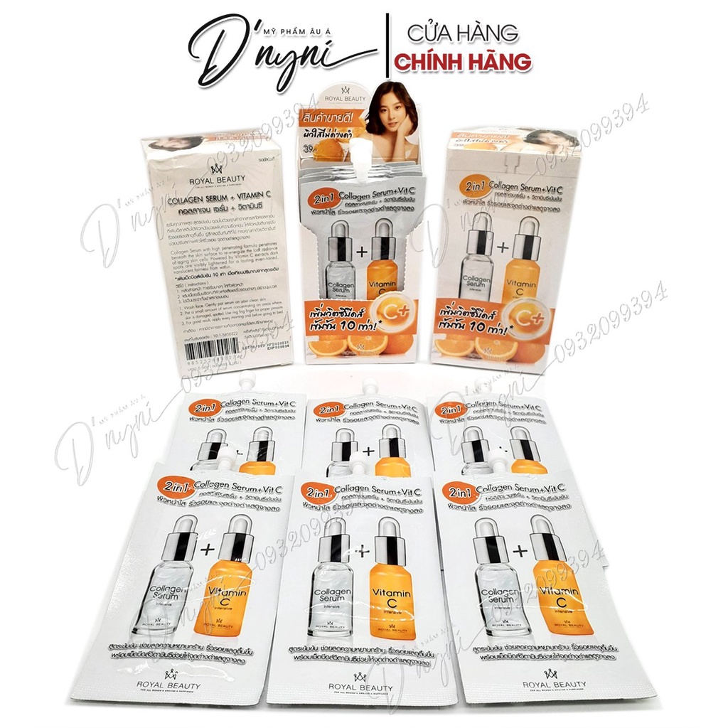 Serum trắng da chống lão hóa 2in1 collagen + vitamin vit c royal beauty 8ml thái lan