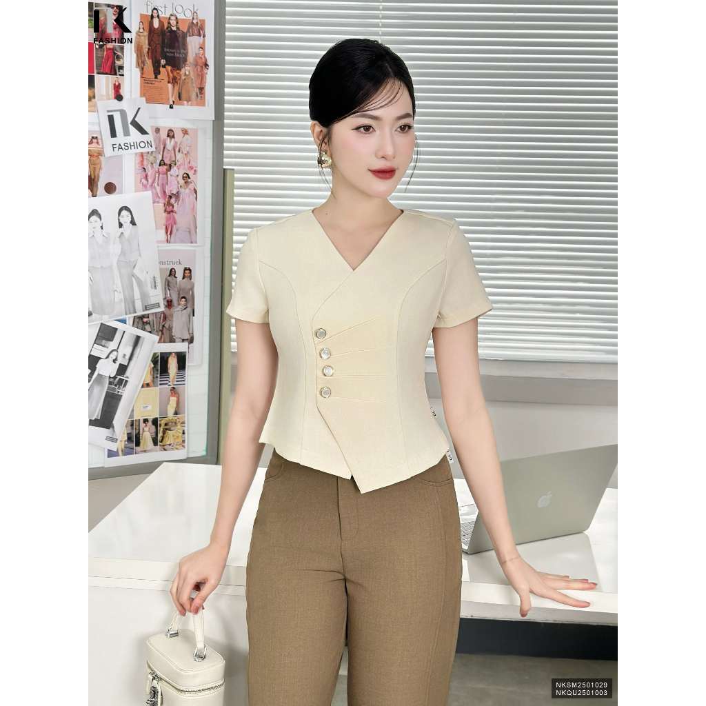 Áo Sơ Mi Xếp Eo NK Fashion Công Sở Nữ Thanh Lịch Sang Trọng Đứng Form NKSM2501029