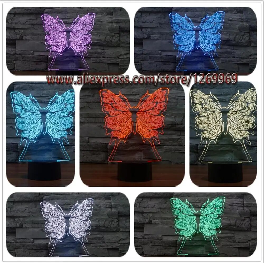 Mới lạ sáng tạo 3D bướm Illusion Led 7 chuyển màu đèn ban đêm con Đèn bàn phòng ngủ người bạn kỳ nghỉ quà tặng đồ chơi em bé