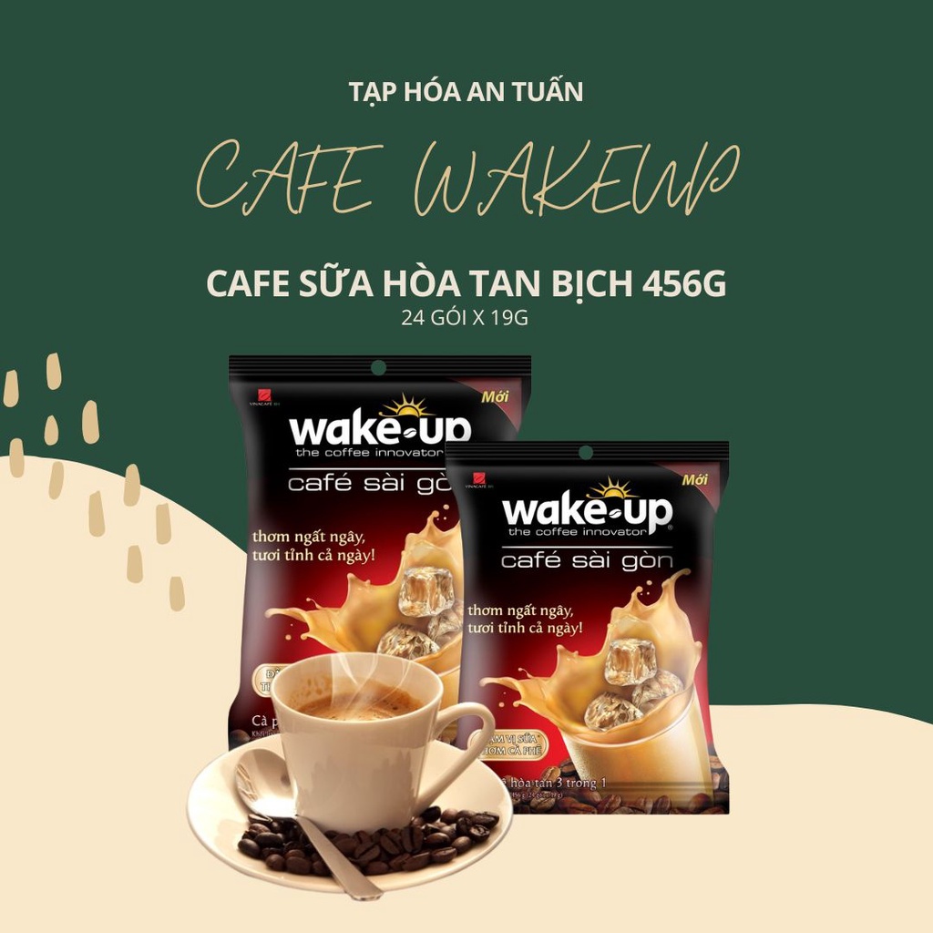 Cafe Sữa Hoà Tan 3in1 Wake Up Sài Gòn vinacafe bịch 456g 24gói x 19g