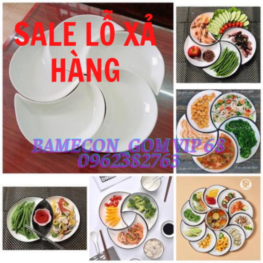 [Cam Kết Hàng Loại 1] Sét 5 đĩa sứ hình Mặt Trăng, bán nguyệt cao cấp, Bộ đĩa xếp cánh hoa,  sang trọng Gốm Sứ Bát Tràng