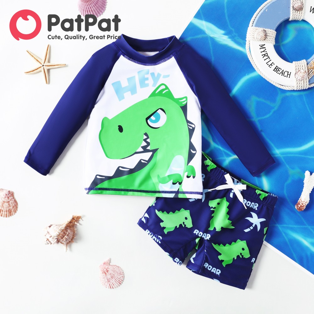 PatPat 2pcs Toddler Kid Boy Childlike Dinosaur Swimsuits Set