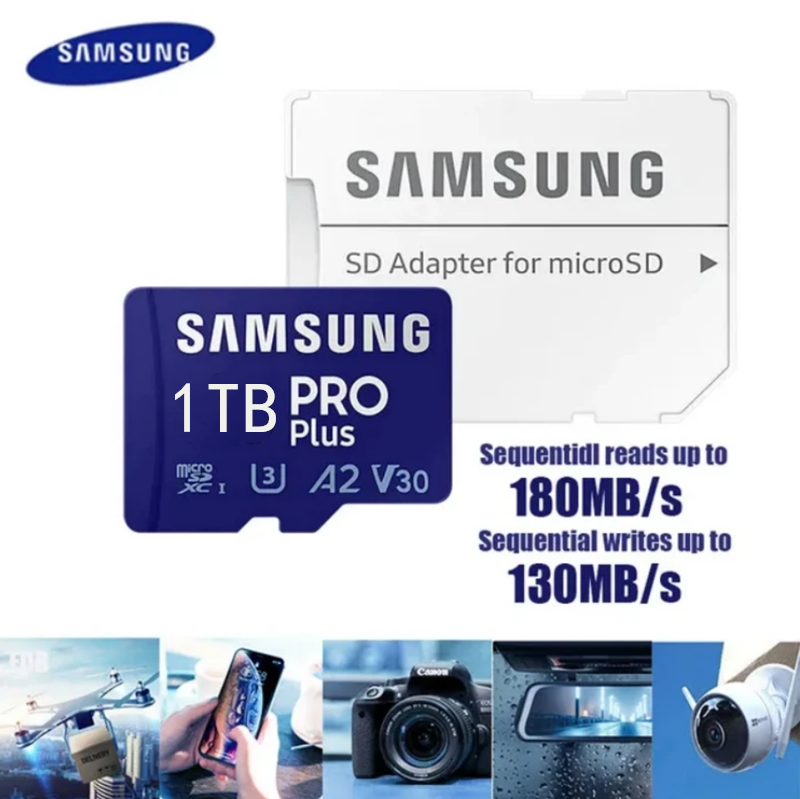 Samsung Memory Card PRO Plus New MicroSD TF 512GB 1TB 180MB/s C10 U3 V30 Micro SD A2 SDXC 4K Video Phone CAR Camera ราคา 196 บาท*ส่งฟรี