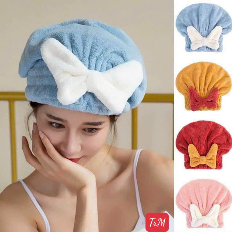 Mũ ủ khô tóc hình nơ siêu thấm hút 123
