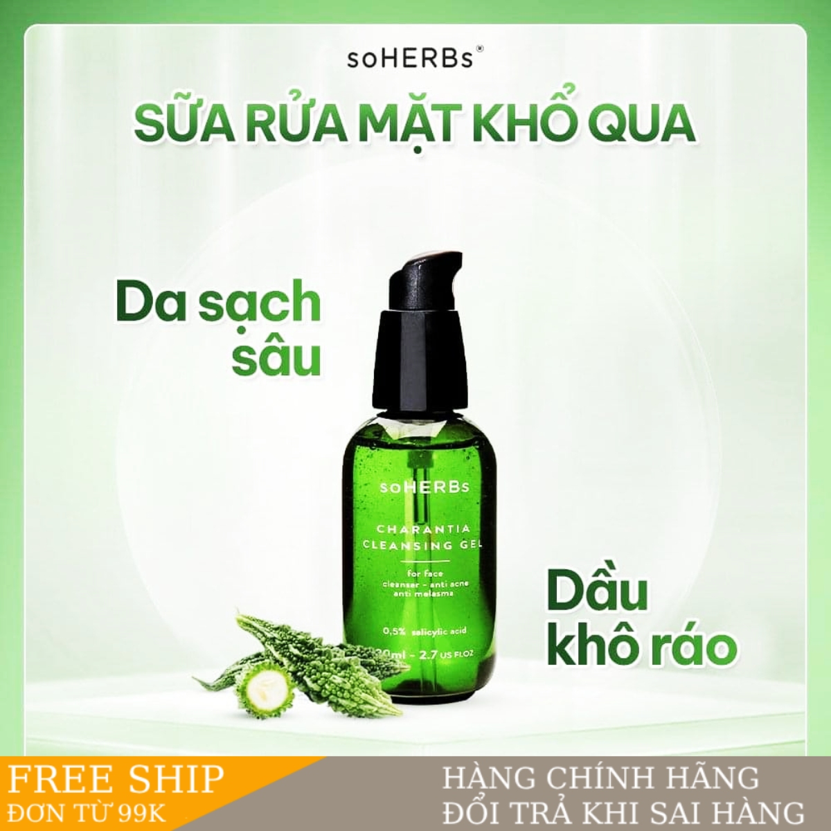 Sữa rửa mặt khổ qua Soherbs, sạch bã nhờn thu nhỏ lỗ chân lông