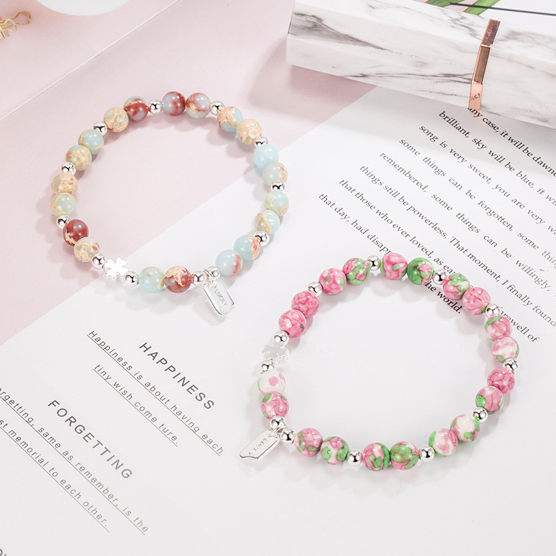 hiGuangGou120Cherry Blossom Girl Atmosphere Sense Colorful Shoushan Stone Square Bracelet Small Design Girlfriend Bracelet Sweet Accessories 2023