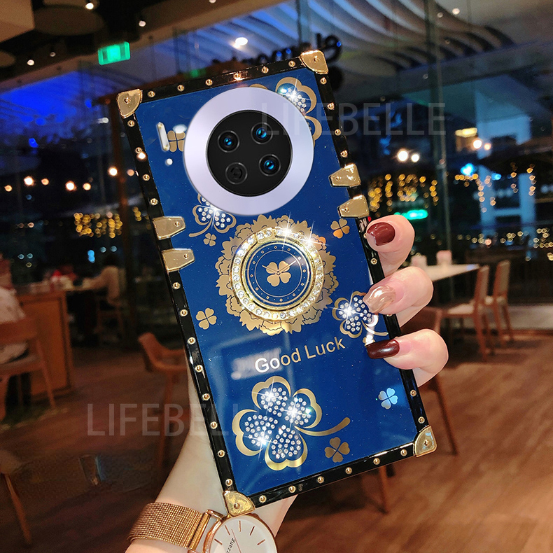 Lifebelle Ốp cho Huawei Mate 50 Pro Mate 40 Pro Mate 30 Pro Mate 20 Pro Ốp bảo vệ giá đỡ cao cấp kim cương giả chống rơi Cỏ May Mắn chống phòng ngừa té ngã đẹp thời trang sáng bóng