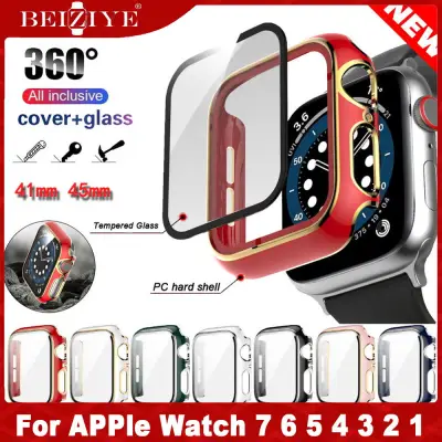New Color Case+Tempered Glass Film compatible with Apple Watch 7 SE 41mm/45mm i Watch 6 5 4 3 2 1 44mm/40mm 38mm 42mm Smart Watch Screen Protector coverage Bumper case compatible with apple watch series 7 6 5 4 3 2 SE Screen Protector Film Acceccories
