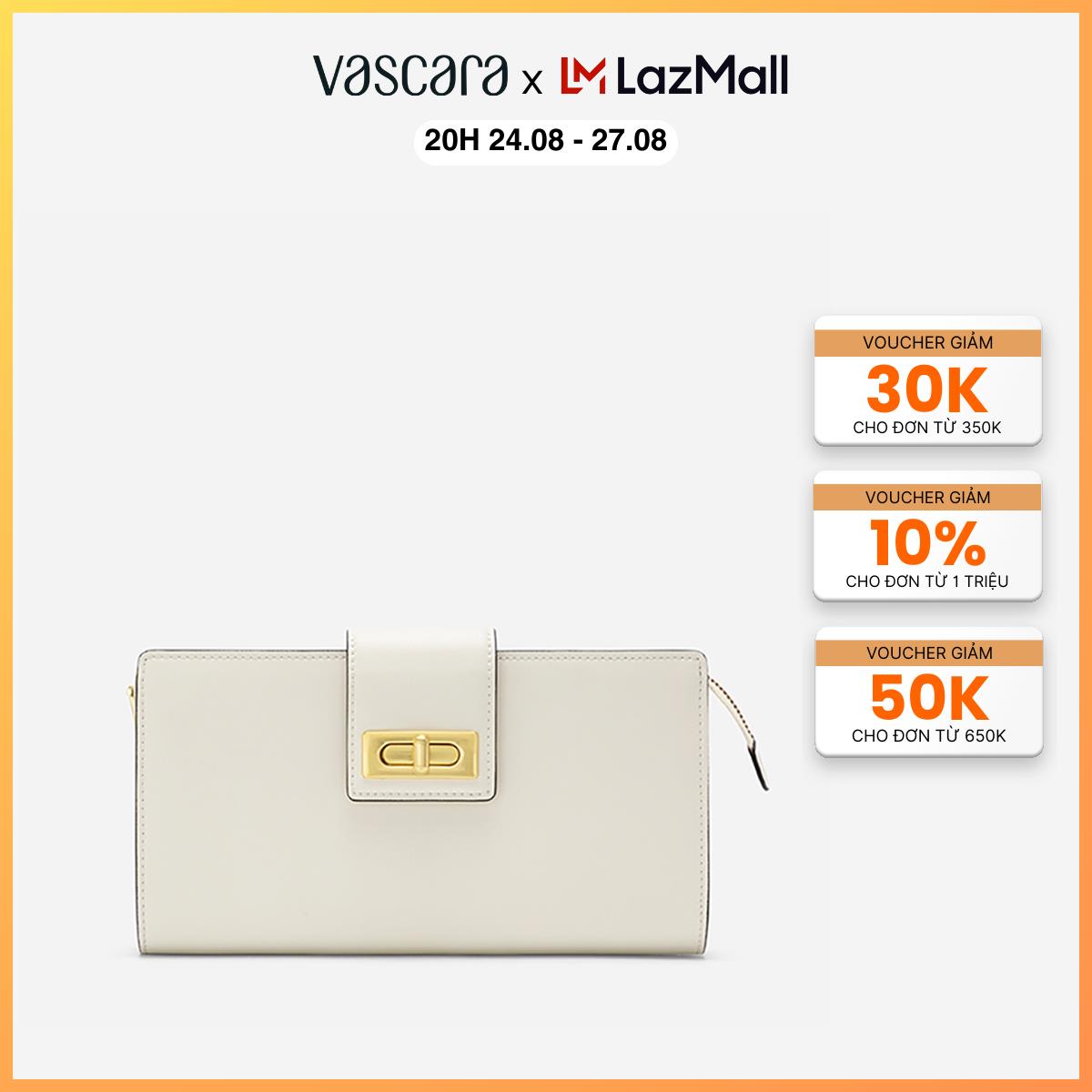 Vascara clutch da thật nhấn khóa gài - clu 0112