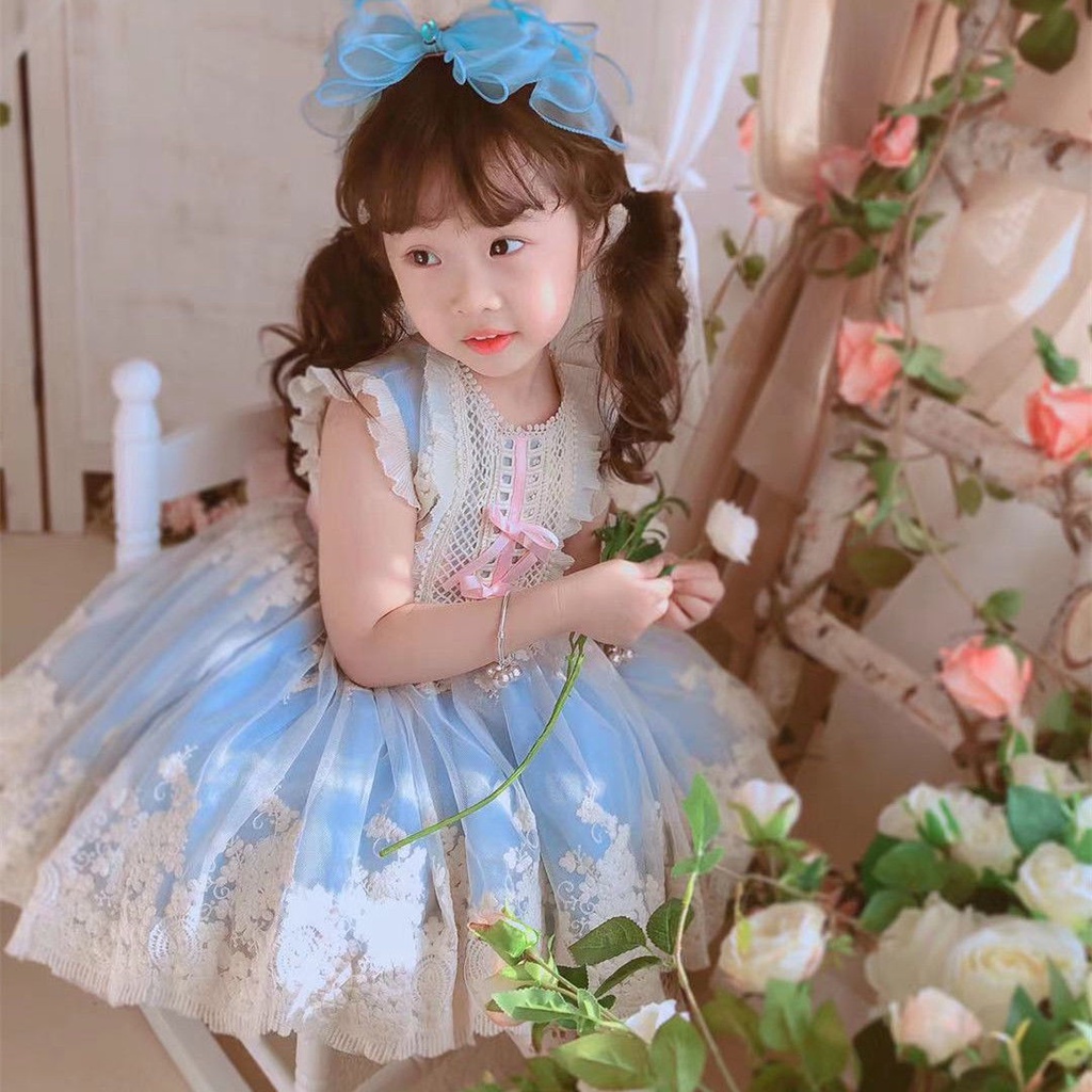 WGB FOOFOO lolita đầm cho bé Đầm Công Chúa Phối Ren Lưới Mềm Mại Phong Cách Lolita Phương Tây Thời T