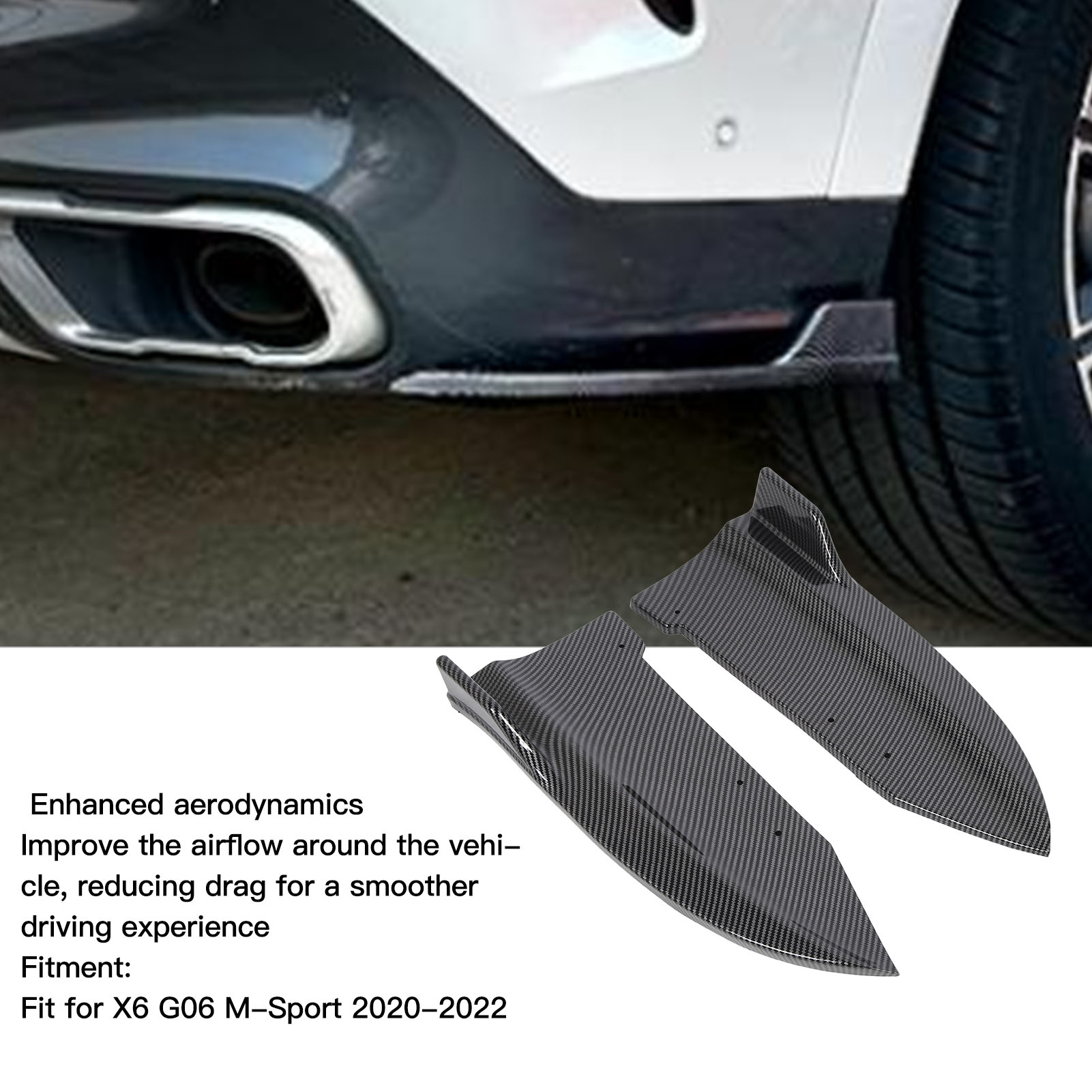 Hãm xung phía sau khuếch tán canard Dễ dàng lắp đặt bộ chia mép cản sau 1 cặp bền thể thao cho X6 G06 M-Sport 2020 đến 2022