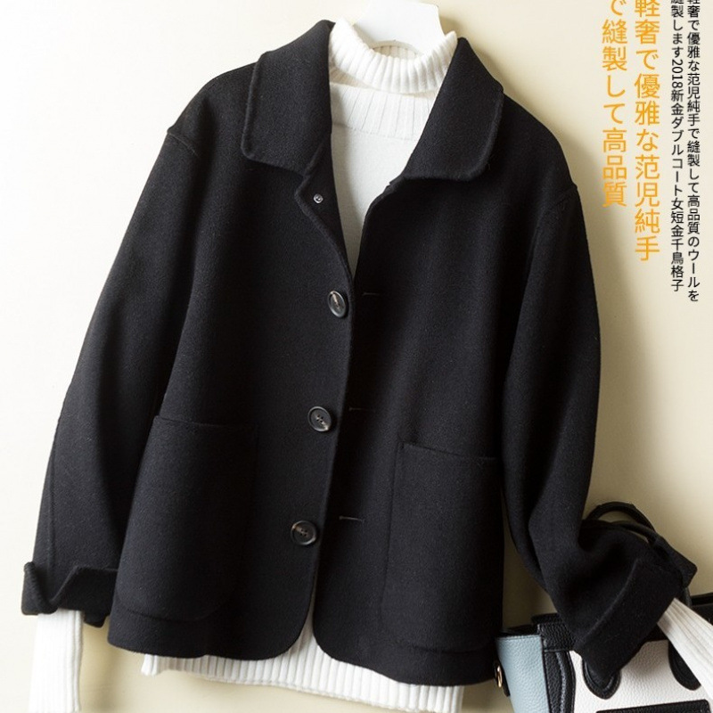 Áo Khoác Len Lông Cừu Áo Khoác Dạ Hai Mặt Cashmere Thu Đông Dáng Nhỏ Dáng Nhỏ Dáng Ngắn Áo Khoác Ngắ
