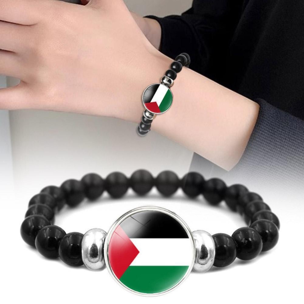 SUBSCRIBE SOCIETY78TY6 Đen Dây đeo cổ tay palestine miễn phí Quà tặng trang sức Đính cườm co giãn Vòng tay cờ palestine Đa năng PLO gaza