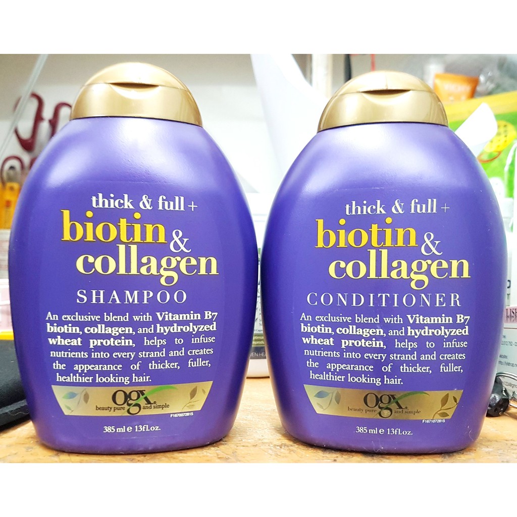 dầu gội biotin, dầu xả biotin OGX Thick Full Biotin Collagen chai 385 ml