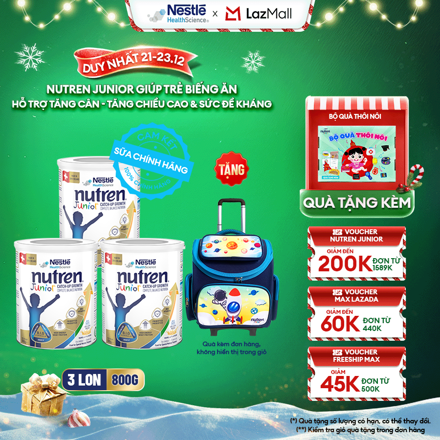  Bộ 3 Sữa Bột NESTLÉ NUTREN JUNIOR Xuất Xứ Thụy Sĩ Công Thức BIG Hỗ Trợ Tăng Trưởng Thể Chất,Trí Não,Đề Kháng Cho Bé 800G 