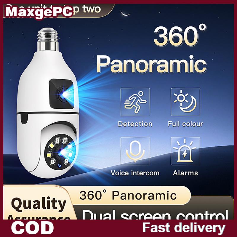 MaxgePC กล้อง CCTV E27เลนส์คู่ Wi-Fi 1080P 5MP 4K PTZ กล้องวงจรปิดกลางแจ้งระบบรักษาความปลอดภัยสำหรับบ้านอัจฉริยะติดตาม AI ราคา 332 บาท*ส่งฟรี
