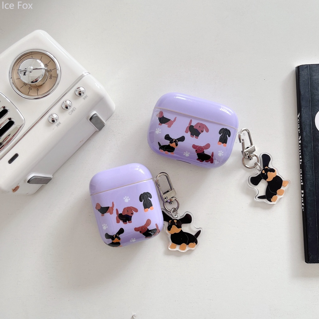 Ice Foxfor airpods pro gen 2 1 2 pro 3 cover cute Dachshund dog airpods case with keychain
