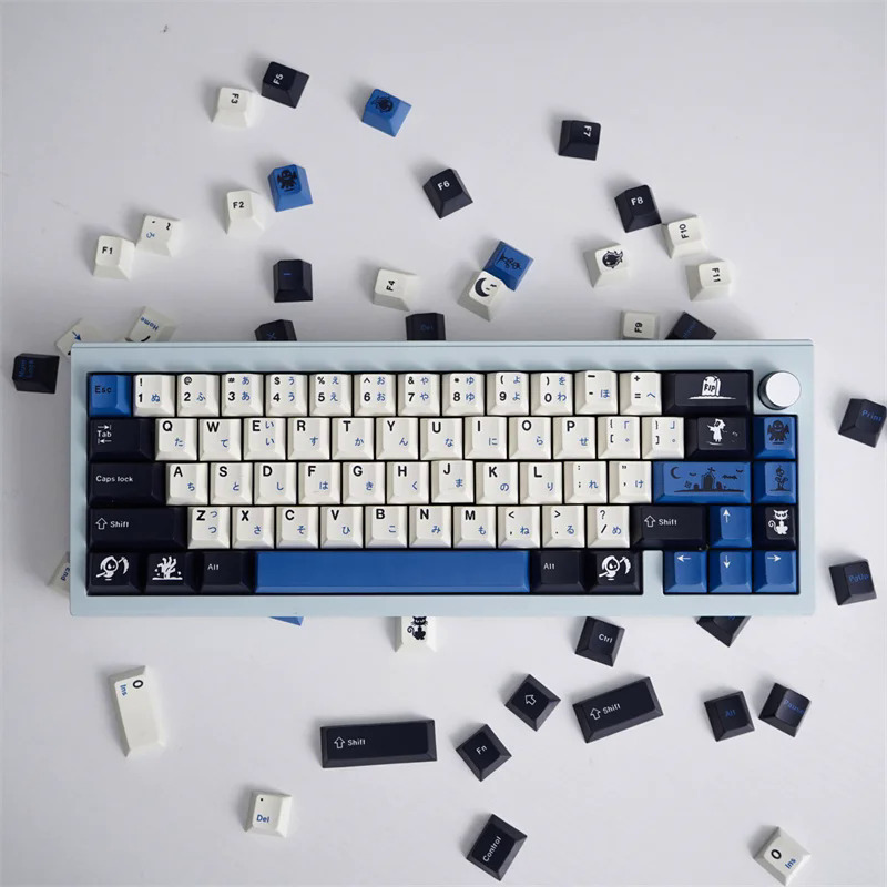 [2]129 phím Nửa Đêm màu xanh GMK PBT Keycap Cherry Bàn phím cơ học Gamer năm bên Nhuộm-subbed 2.25u 