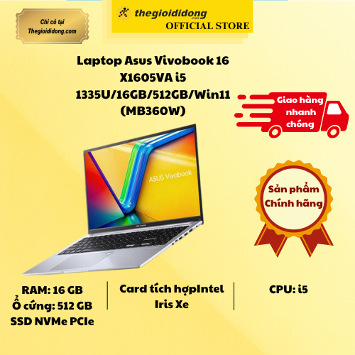 Laptop Asus Vivobook 16 X1605VA i5 1335U/16GB/512GB/Win11 (MB360W)