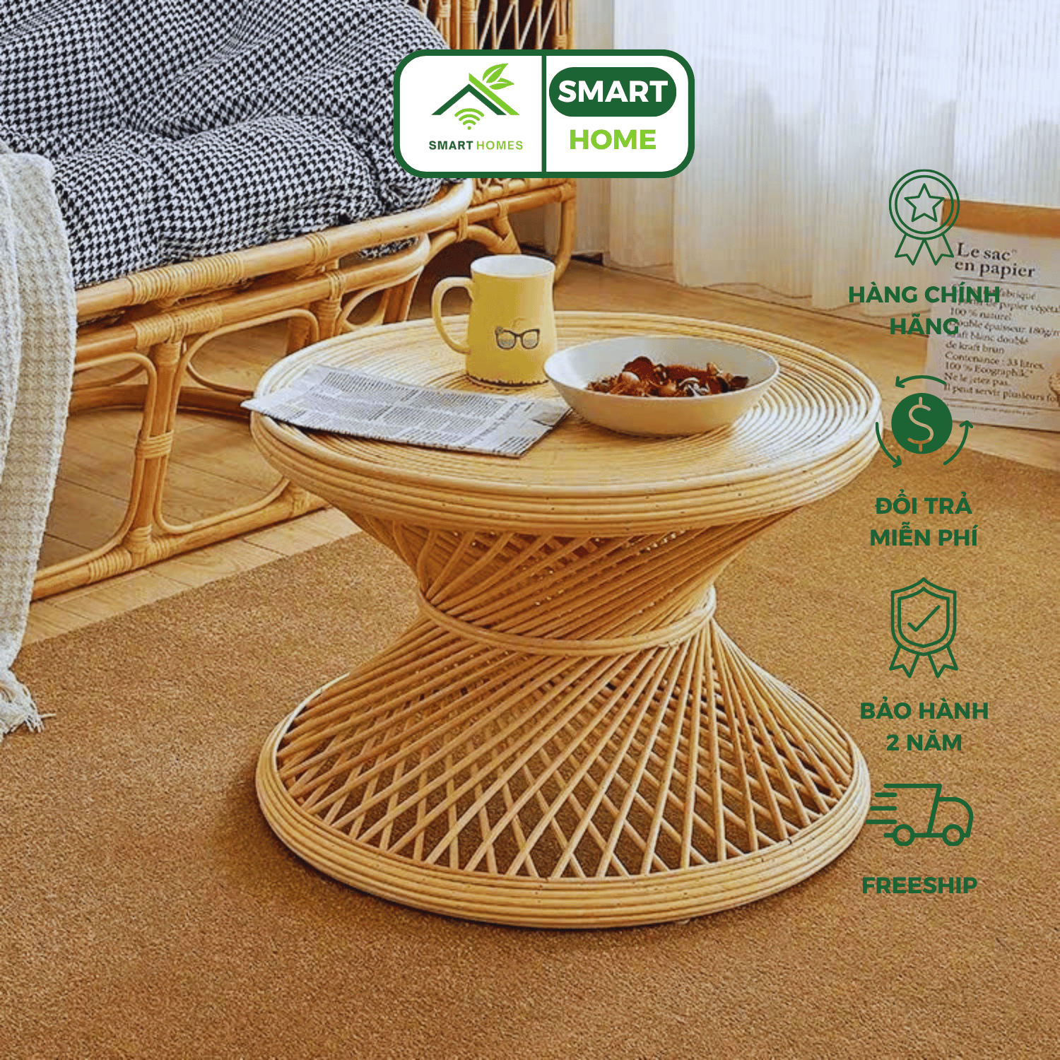 Bàn Trà Mây SMARTHOMES Mây Tre Đan Tự Nhiên Trang Trí Phòng Khách Sân Vườn Quán Cafe